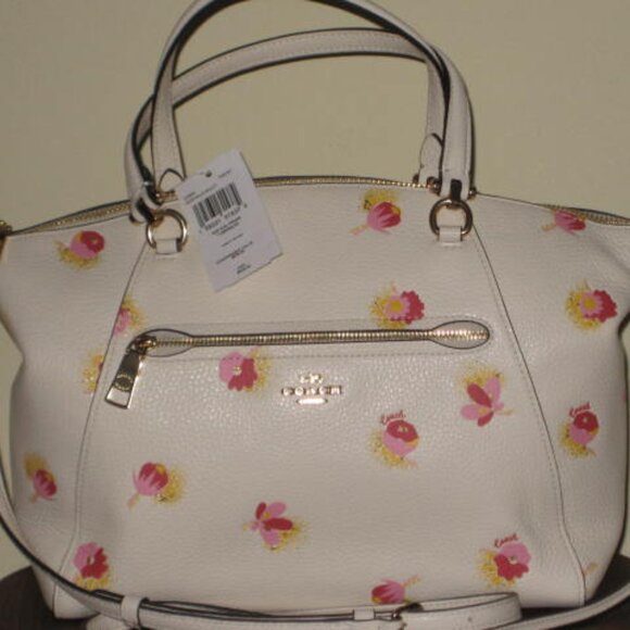 NWT Coach Satchel C5838 Pebble Leather Prairie Floral Gold Hardware Strap Chalk - Picture 12 of 16